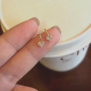 Tiny Gold Love Heart Pave Cubic Zirconia Stud Earrings